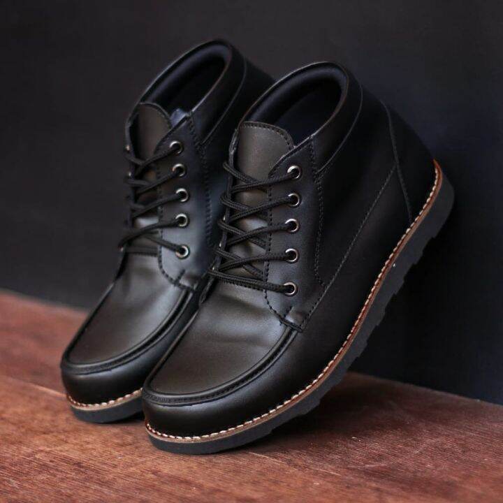 Sepatu Boots Pria Mr Joe Sneakers Tinggi Kulit Hitam Coklat Bertali ...