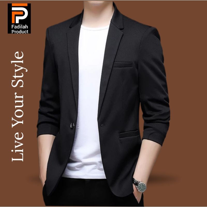 Jual Jas Blazer Pria Hitam Semi Formal Slimfit Model Saku Tanpa Tutup ...