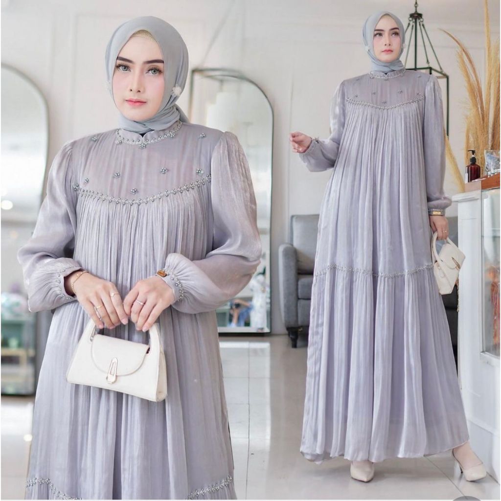 Jual Dress Mewah Wanita Bahan Shimmer Silk Premium Kekinian Gamis Pesta ...