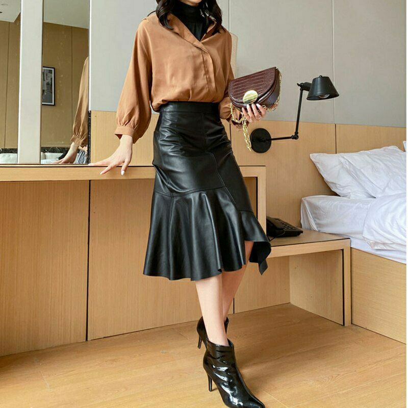 Jual Rok Wanita Kulit Asli Gaya Elegan Musim Dingin Perempuan Rok Lilit ...
