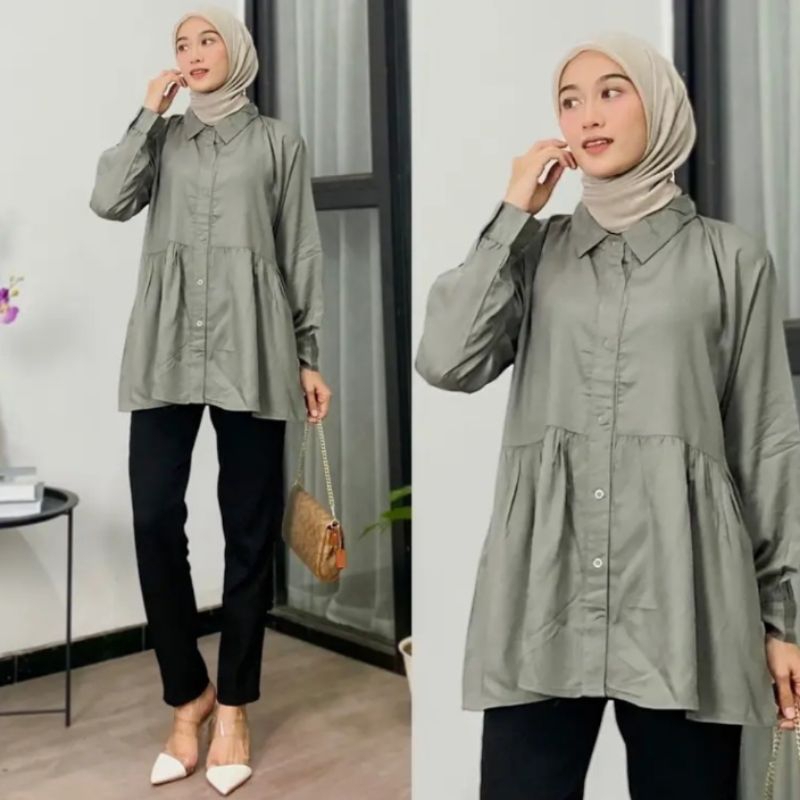 Jual Blouse Wanita Lengan Panjang Atasan Rayon Polos Ld 110cm | Shopee ...