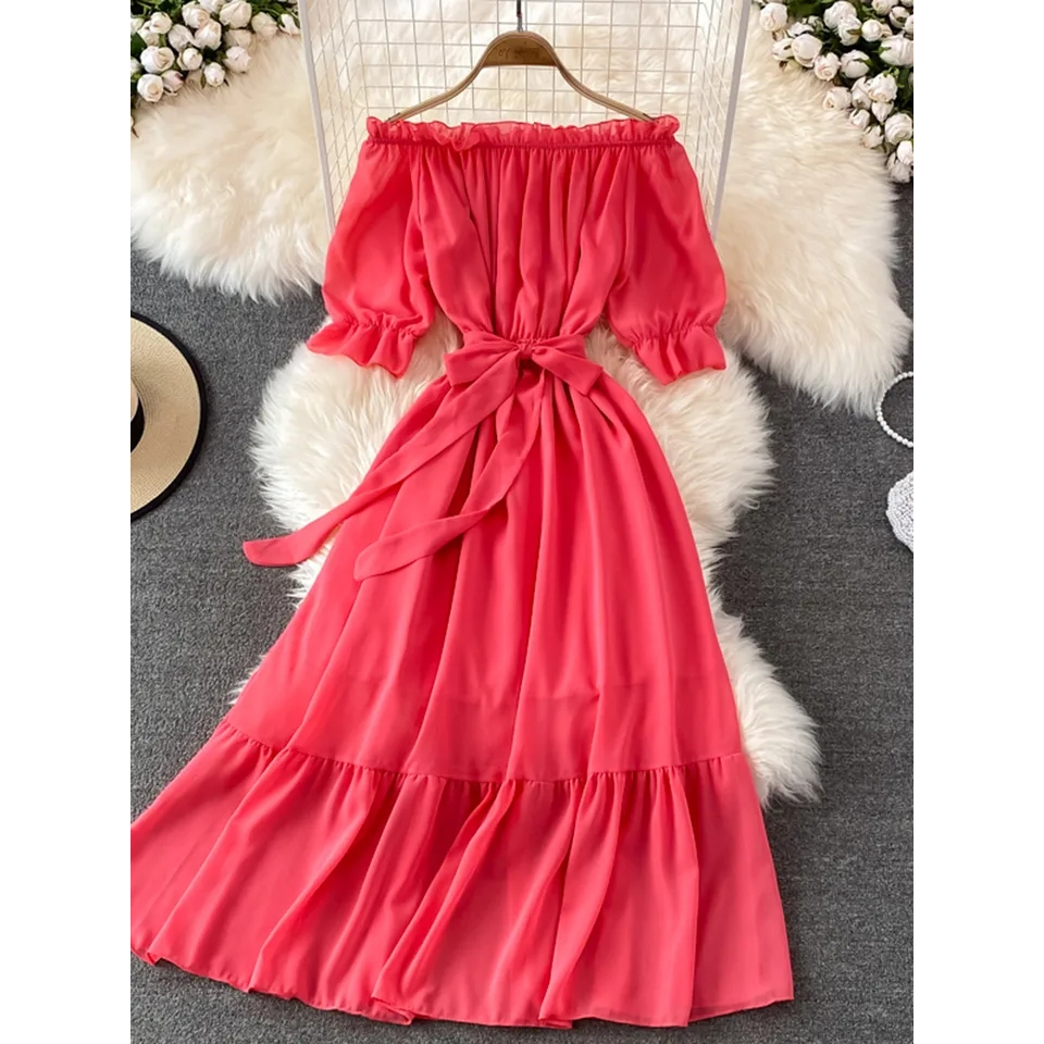 Jual Maxi Dress Wanita Sabrina Off Shoulder Ruffle Tali Pinggang lengan ...