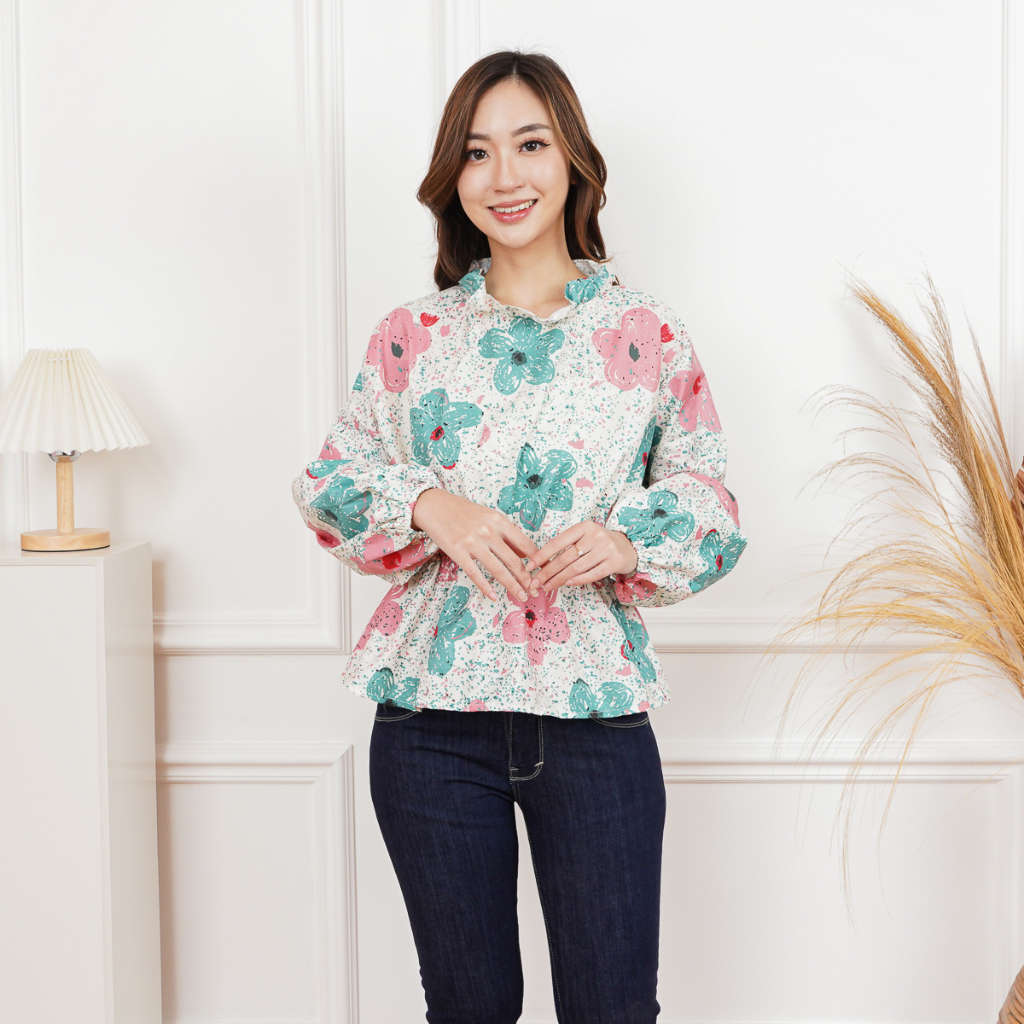 Jual IL - BYTHA FLORAL BLOUSE / ATASAN WANITA MOTIF BUNGA PINGGANG ...