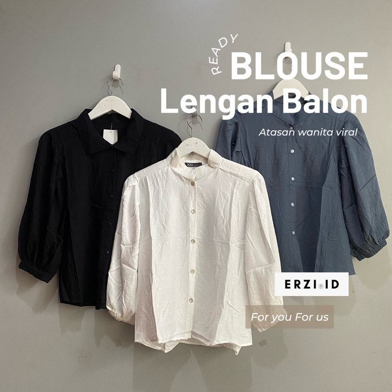 Jual BLOUSE KOREAN STYLE LINEN LENGAN BALON BLOUSE WANITA BLOUSE ...