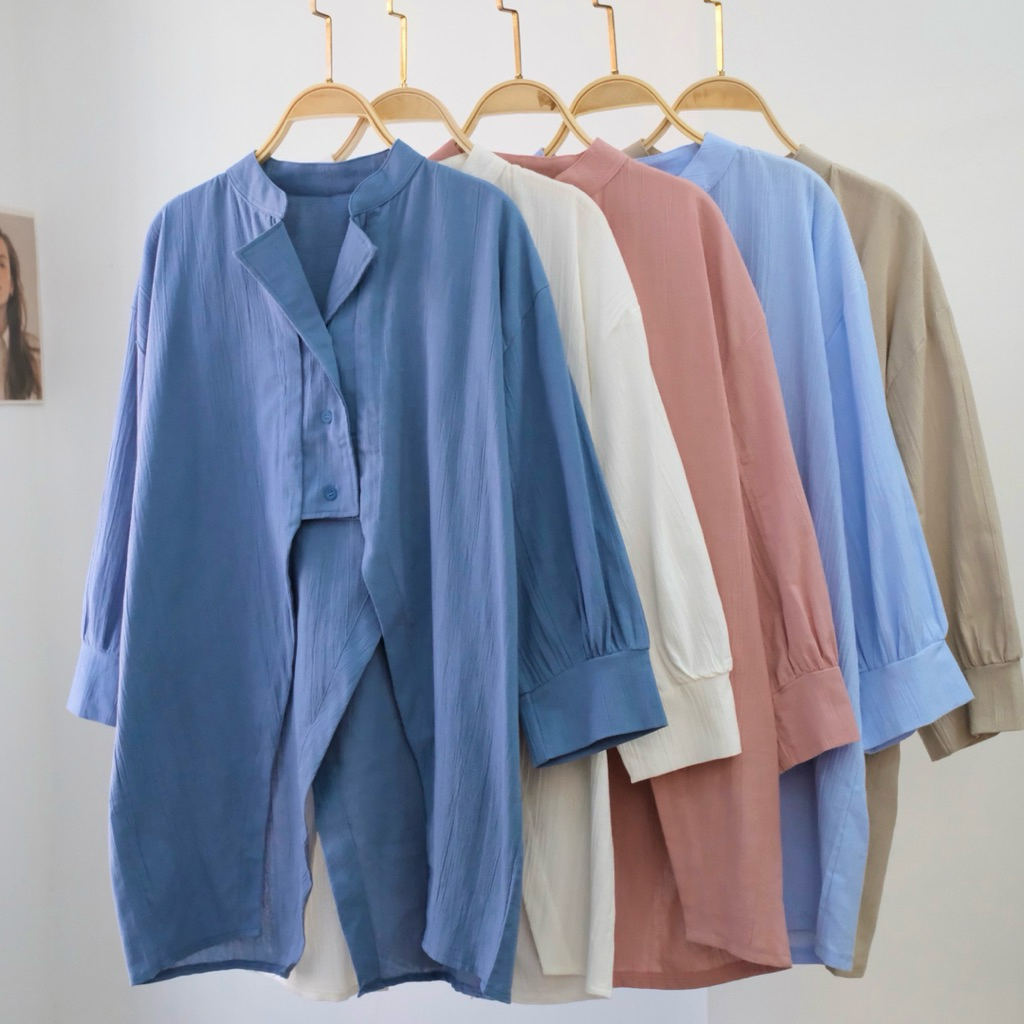 Jual Kemeja Wanita Lengan Panjang / Blouse Kemeja Polos Linen Kringkel ...