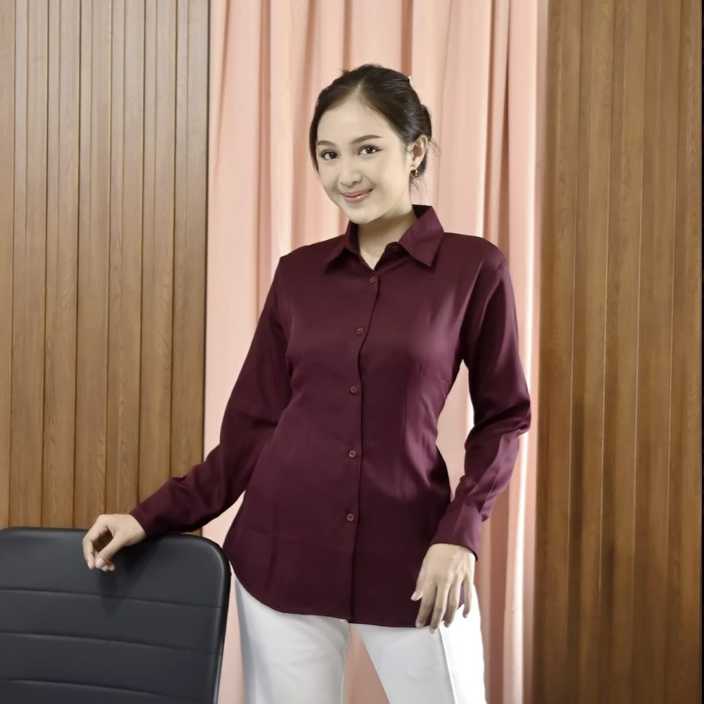 Jual ALN07 Kemeja Blouse - Kemeja Wanita Lengan Panjang Blouse Kantor ...