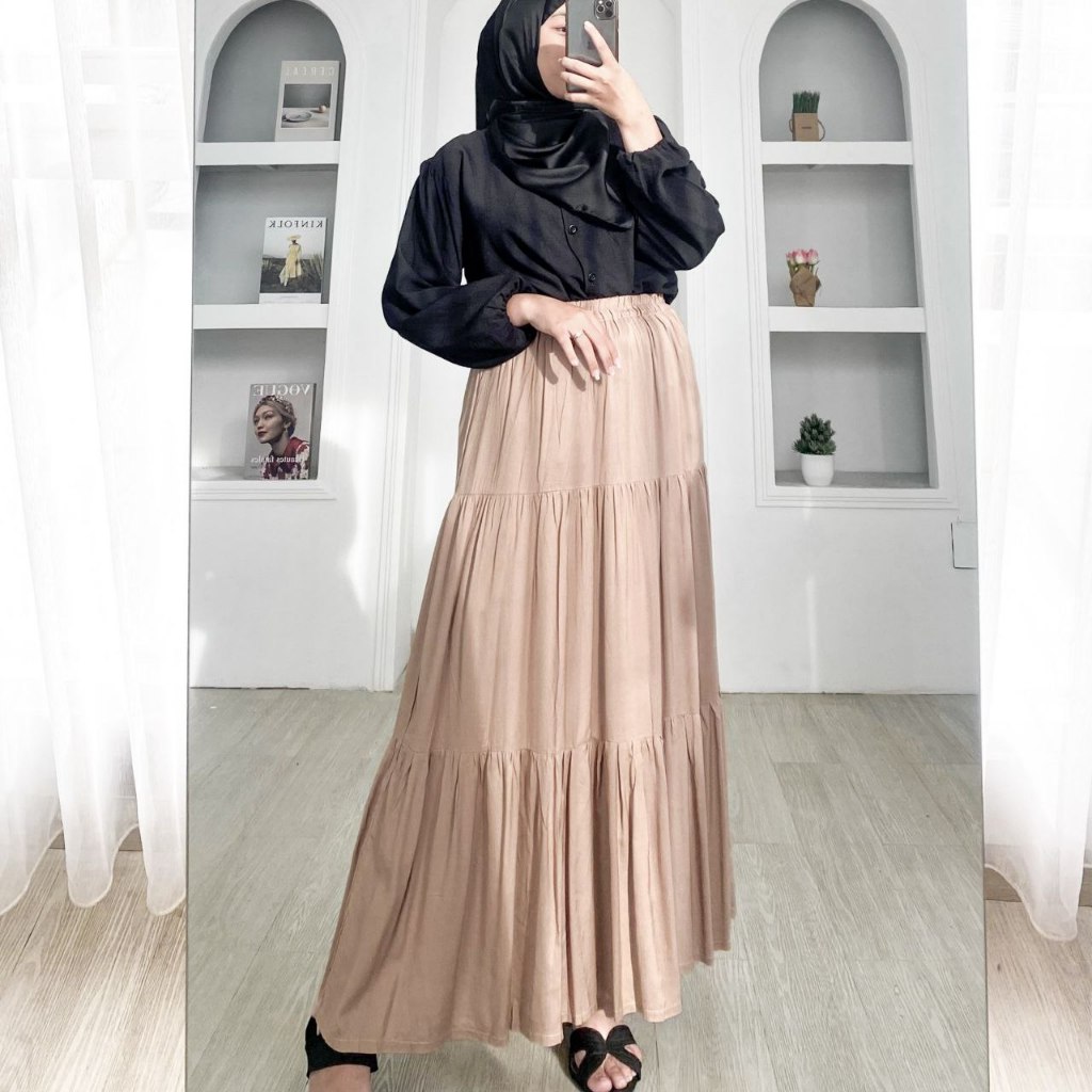 Jual Rok Wanita Kekinian IMA SKIRT Bahan Rayon Rok Rampel / Rok Bahan ...