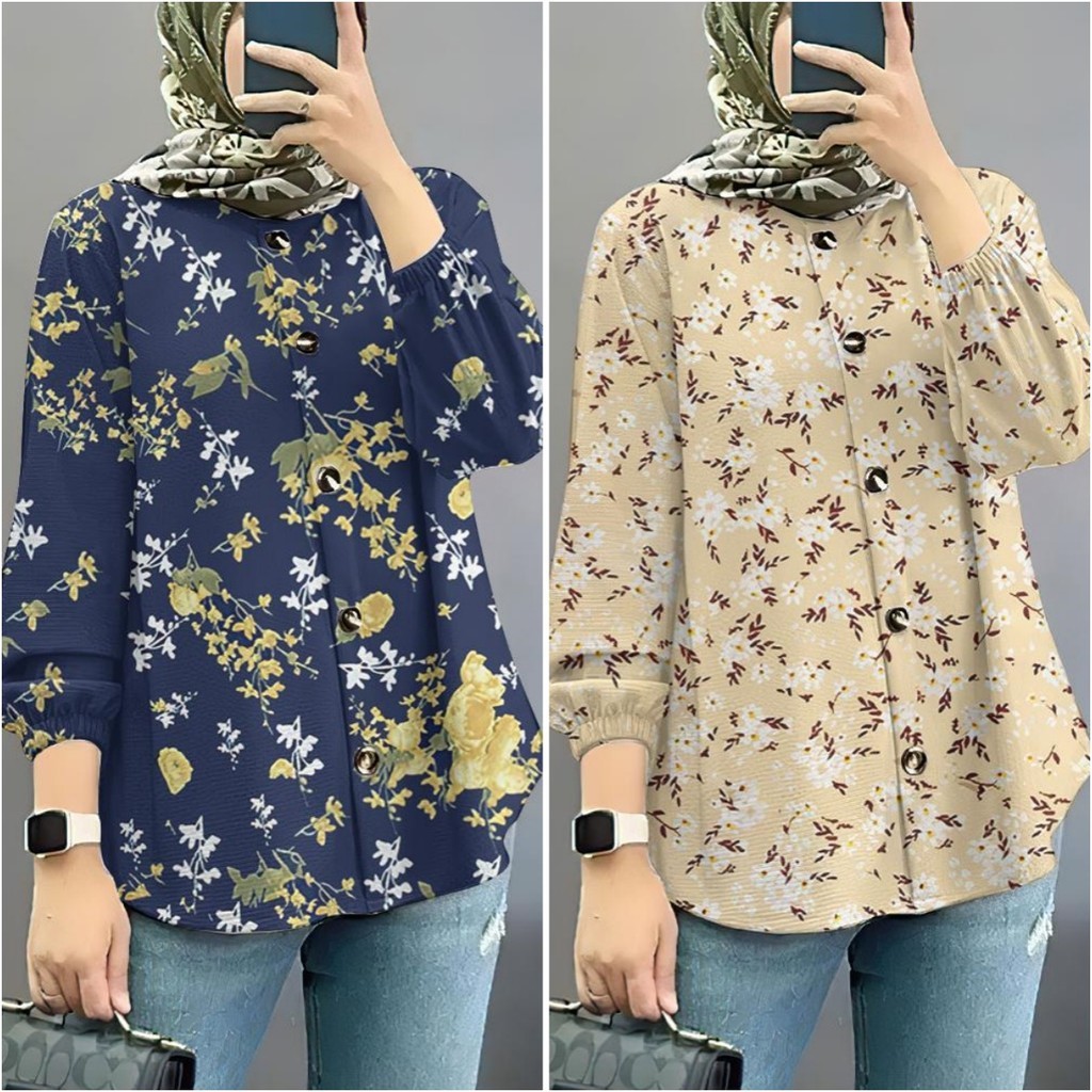 Baju blouse muslimah style blouse putih elegan Flowers muslimah tshirt ...
