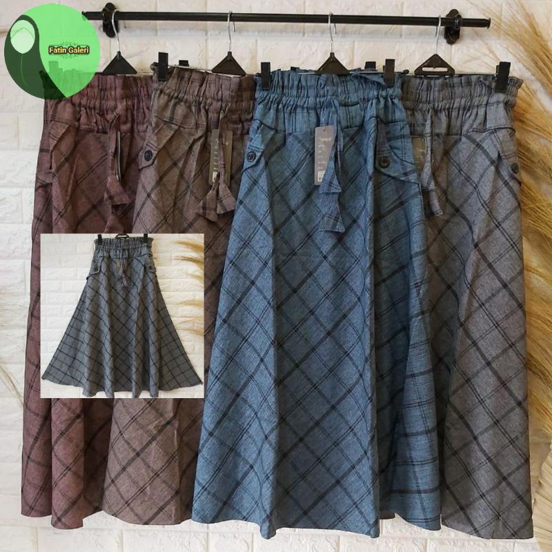 Jual Rok Katun Wanita Payung Motif Garis Kotak Kekinian Rok Cewek ...