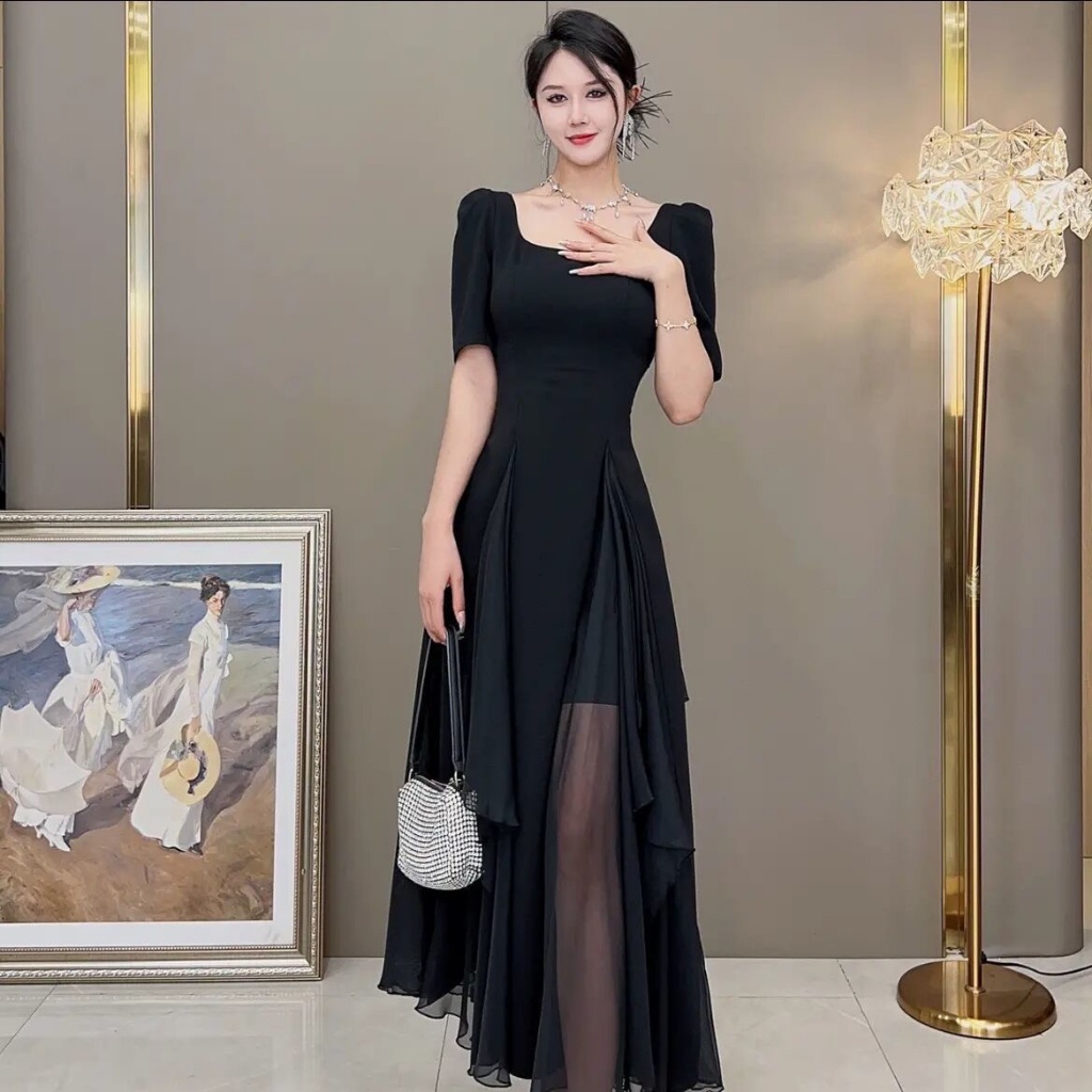 Jual FAN Dress Pesta Hitam Mewah Elegan/Dress Hitam Korea/Long Dress ...