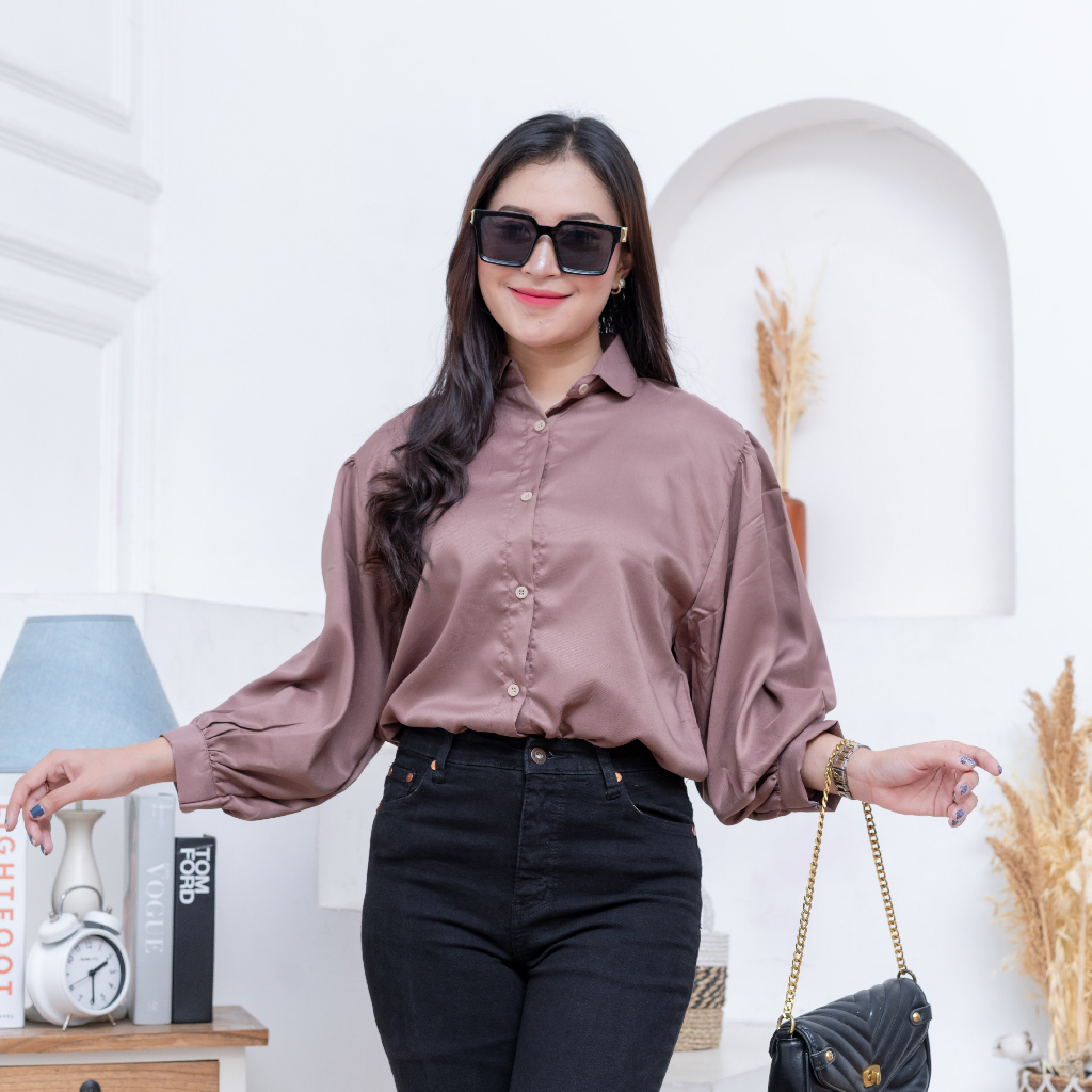 Jual blouse wanita korean style hitam korea kekinian lengan panjang ...