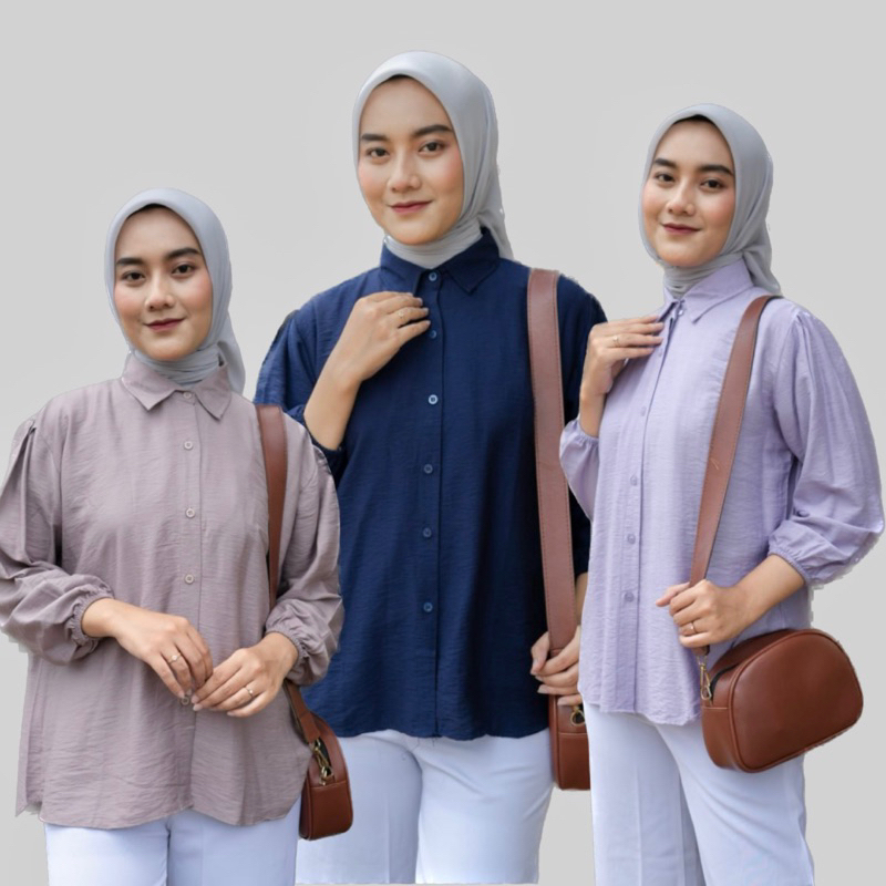 Jual Kemeja Wanita Laura Blouse Polo Linen Premium Atasan Fashion ...