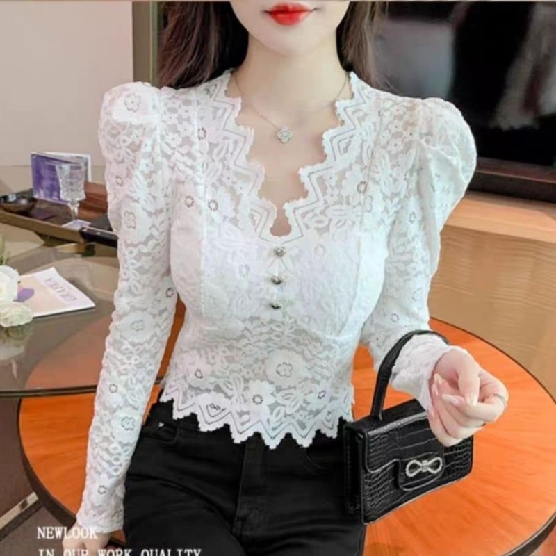 Jual Blouse Putih Wanita Lengan Panjang Baju Atasan Model Terbaru ...