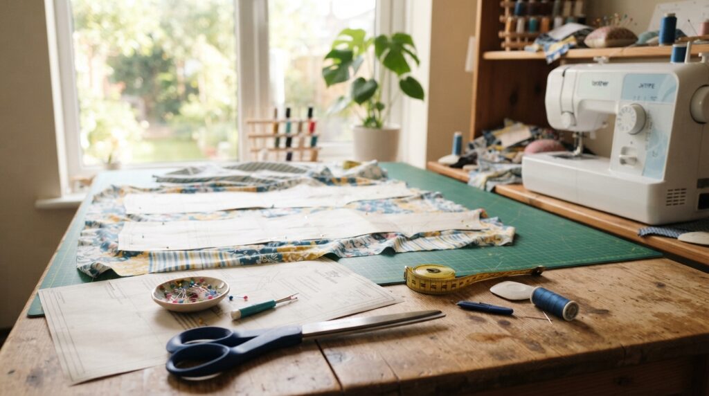 Beginner garment pattern and cotton jersey ready for sewing