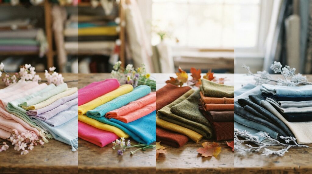 Four seasonal clothing palettes arranged by color and shade Four seasonal clothing palettes arranged by color and shade