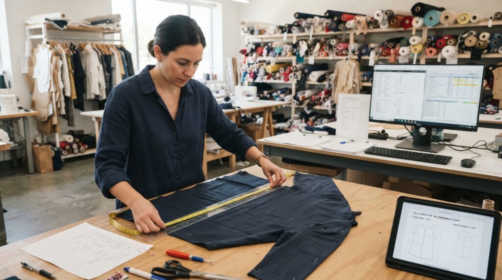 Graded garment measurements checked against production sample