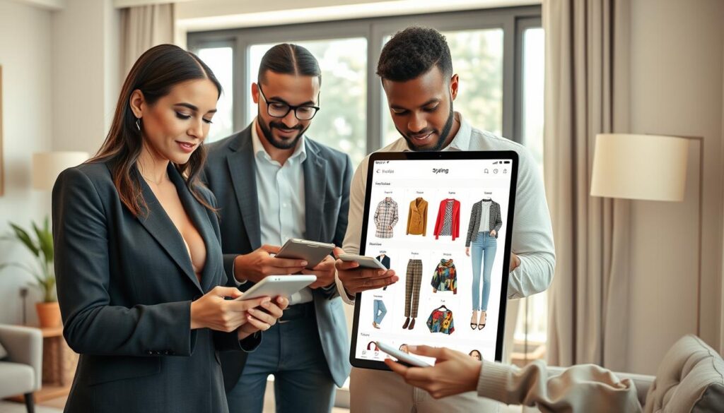 Virtual styling session reviewing outfits on an app Virtual styling session reviewing outfits on an app